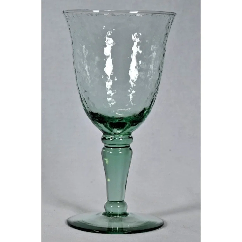 Set of 3 Green Hammered Glass Goblets Water Wine Glasses 7
